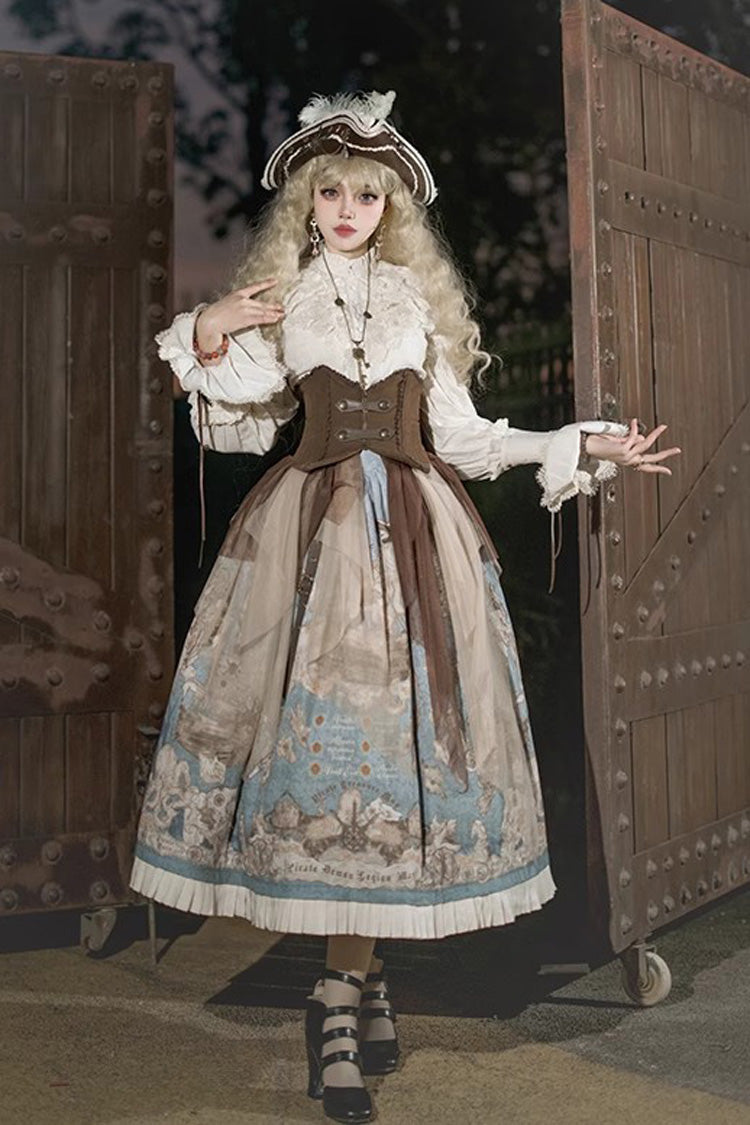 Pirate Series Navigation Treasure Hunting Guide Print Ruffle Sweet Classic Lolita Skirt 4 Colors