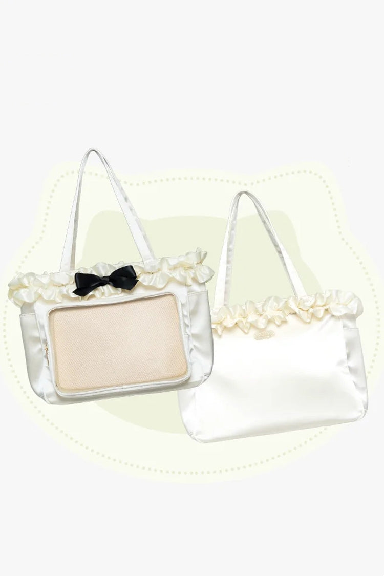 Sweet Lolita Large Capacity Satin Ballet Ruffle Commute Tote Itabag Hand & Shoulder Bag