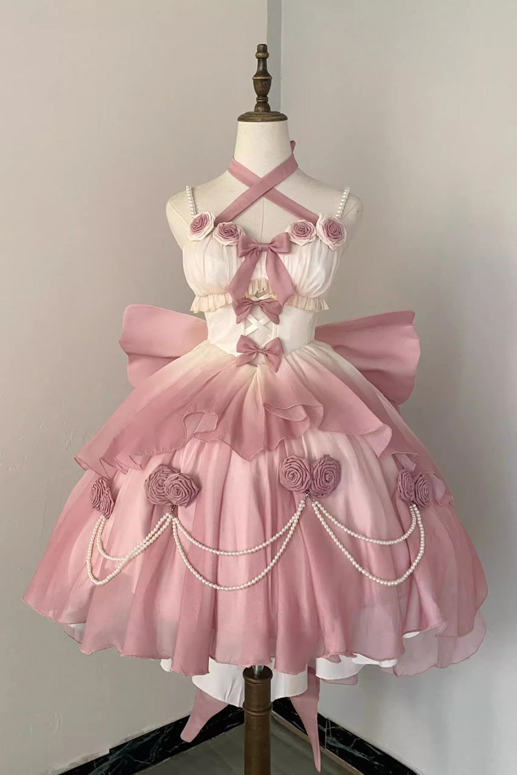 Gradient Pink Hanayome Hollow Bowknot Sweet Princess Lolita Dress
