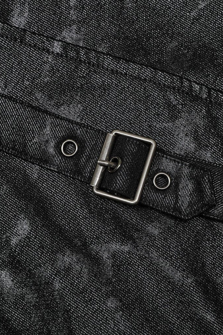 Black Crackled Mesh Hollow Stitching Hooded Mens Steampunk Coat