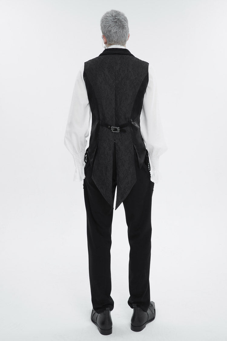 Black Vintage Dark Pattern Men's Gothic Vest With Brooch