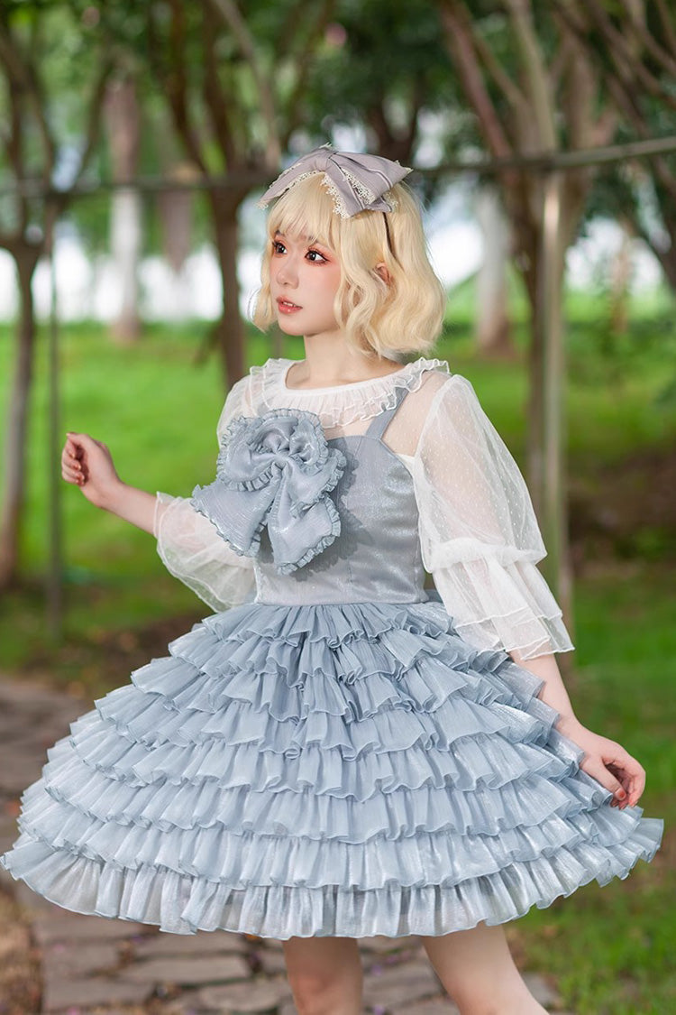 Multi-layer Plaid Print Ruffle Bowknot Sweet Lolita Tiered Dress 3 Colors
