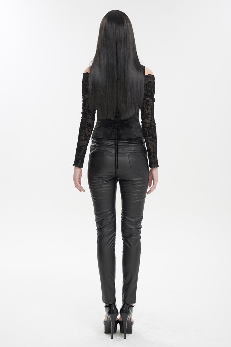 Black Plum Blossom Texture Deep V Back Rope Adjustable Women's Gothic Vest