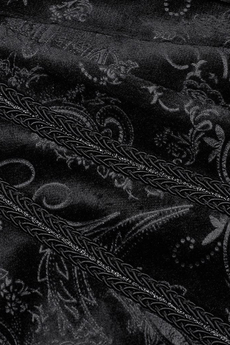 Black Long Sleeves Dark Pattern Print Webbing Decoration Mens Gothic Blouse