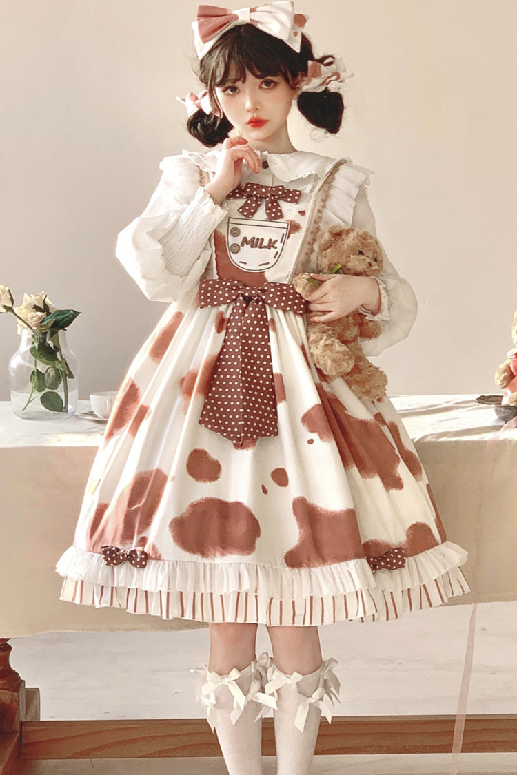Milk Cow Print Ruffle Bowknot Sweet Lolita Jsk Dress 5 Colors
