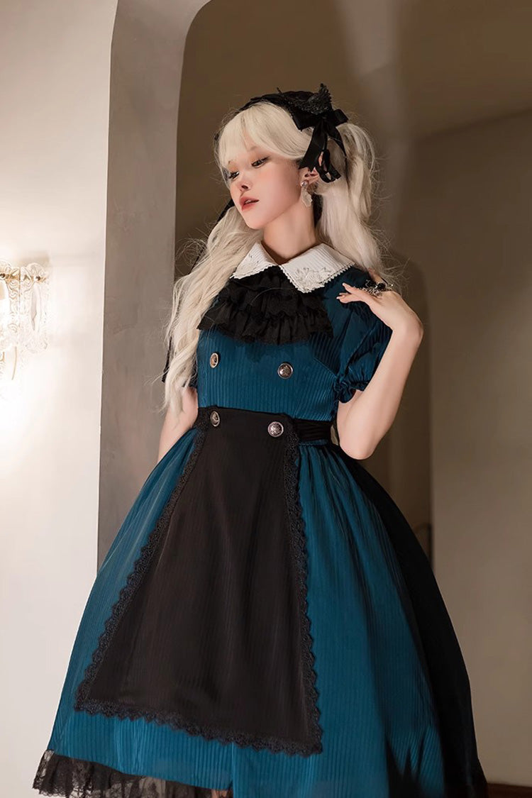 Dark Green Otherworld Deacon Detachable Apron Short Sleeves Gothic Lolita Dress