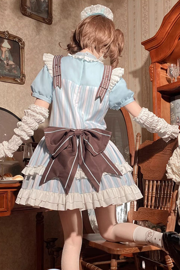 Light Blue Sea Salt Cookies Short Sleeves Print Ruffle Bowknot Sweet Lolita Dress