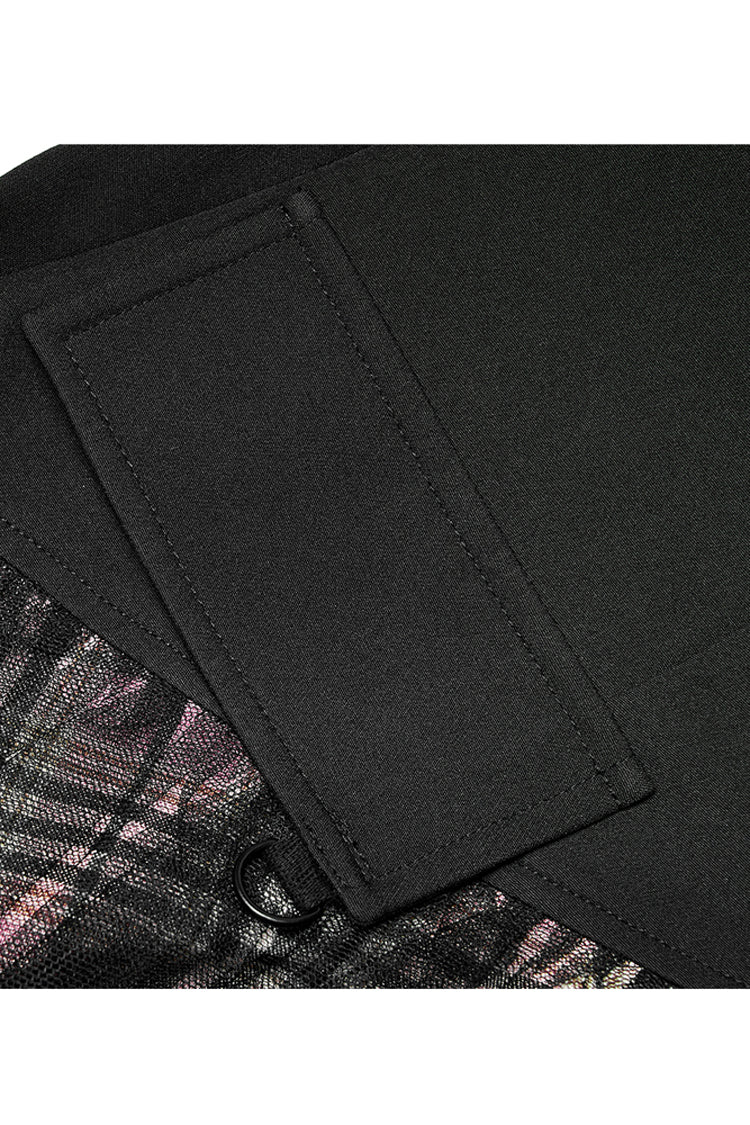 Pink/Black Cotton Splicing Mesh Sweet Plaid Personalized Pocket Decoration Waist Punk Women's Short Skirt