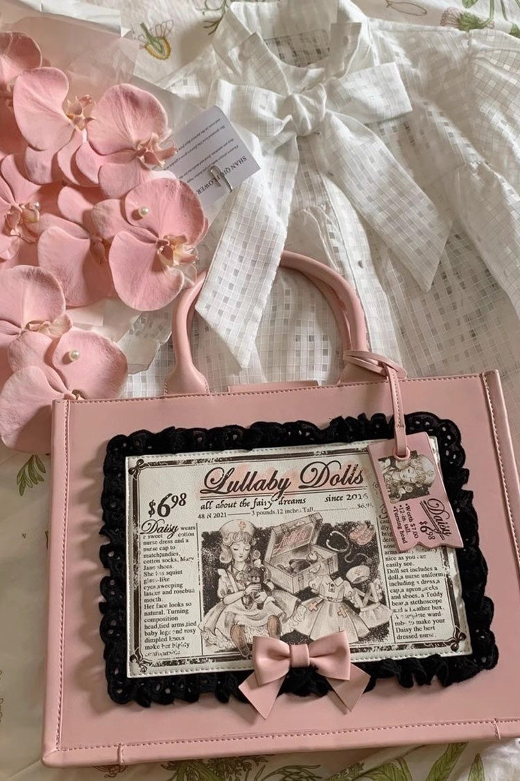 Pink Antique Doll Wall Print Sweet Japanese Lolita Handbag