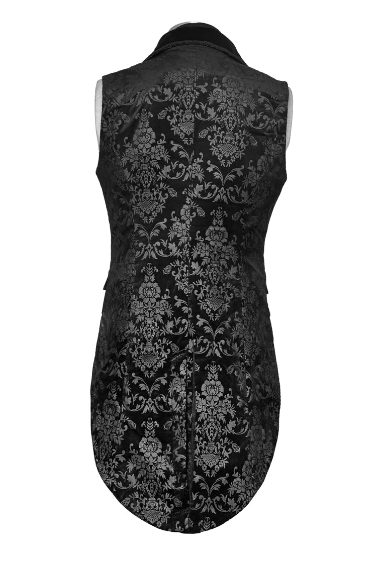 Black Victorian Swallow Tail Sleeveless Print Mens Gothic Vest