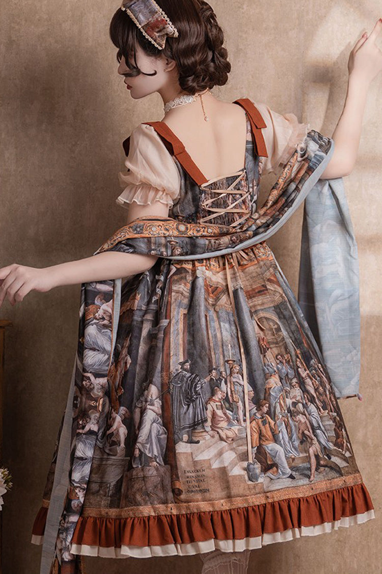 Multi-Color Constantine Oil Painting Print Bowknot Classic Vintage Princess Lolita Dress
