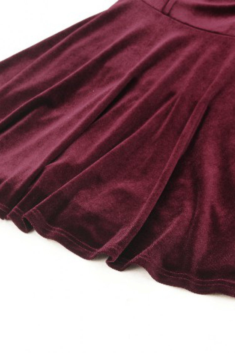 Red Long Sleeves Crochet Velvet Dress Women's Gothic Graduation Dress –  LolitaInside