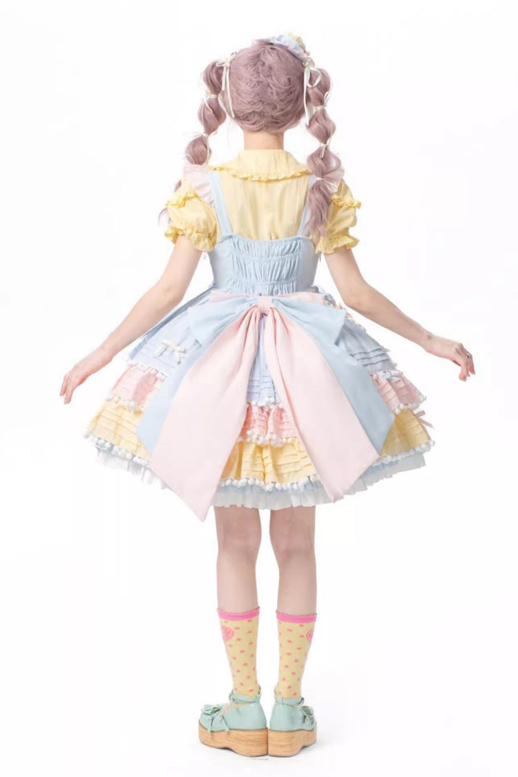 Blue/Pink/Yellow Sweetheart Macaron Ice Cream Multi-Layered Ruffle Bowknot Sweet Lolita Dress