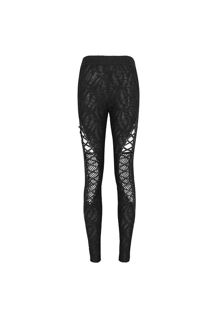 Black Strappy Mesh Splice Ruched Women's Punk Leggings