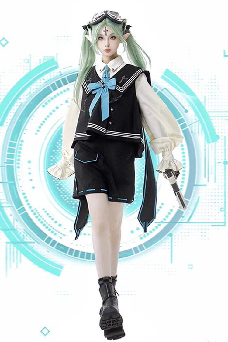 Dark Blue [Magician] Long Sleeves Ouji Prince Mechanical Style Lolita Shorts Vest Set