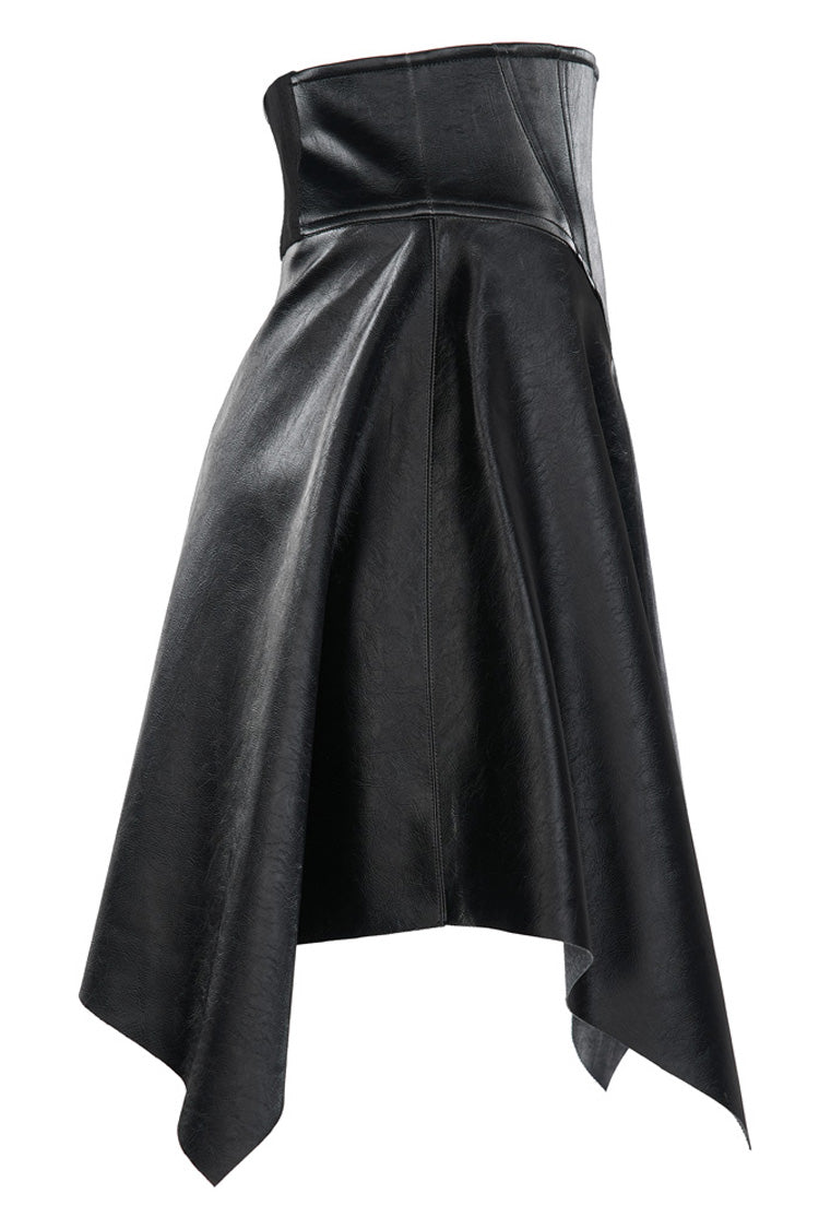 Black Glossy Cortex Waist Seal Square Hem High Waist Women's Gothic Skirt