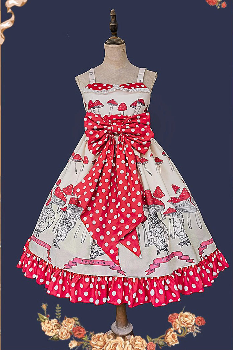 Cat Head Mushroom Print Ruffle Bowknot Sweet Lolita Dress 2 Colors