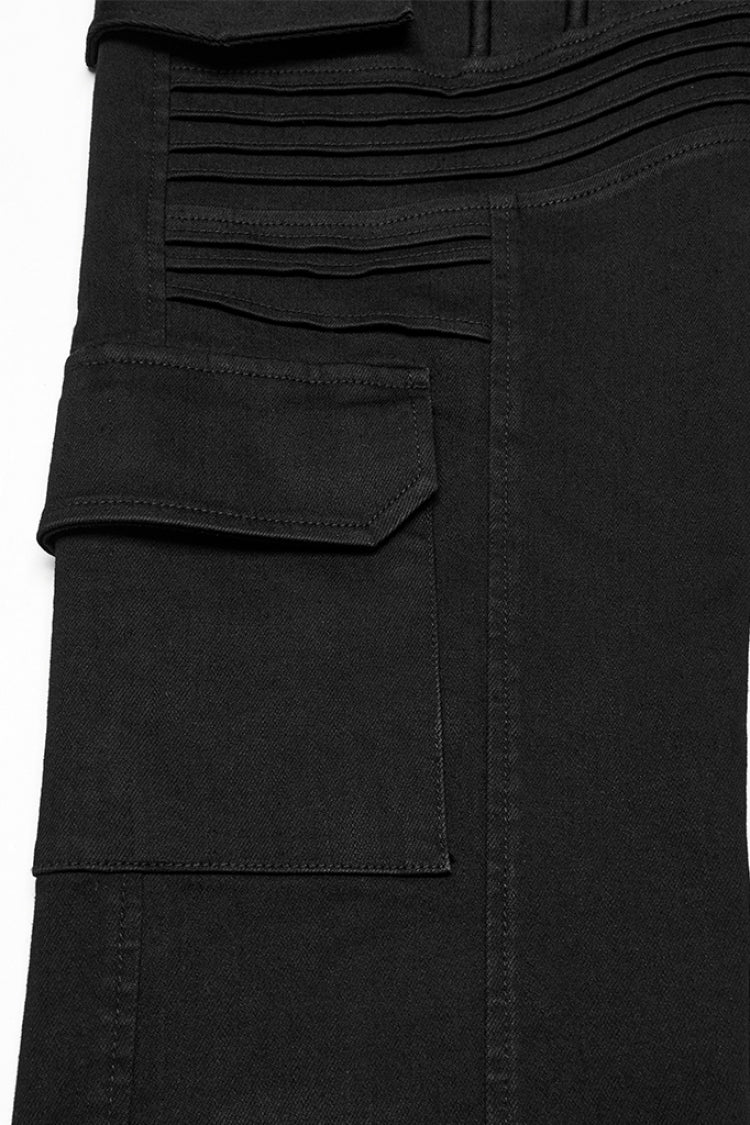 Black Multi-pocket Pleated Men's Punk Denim Pants