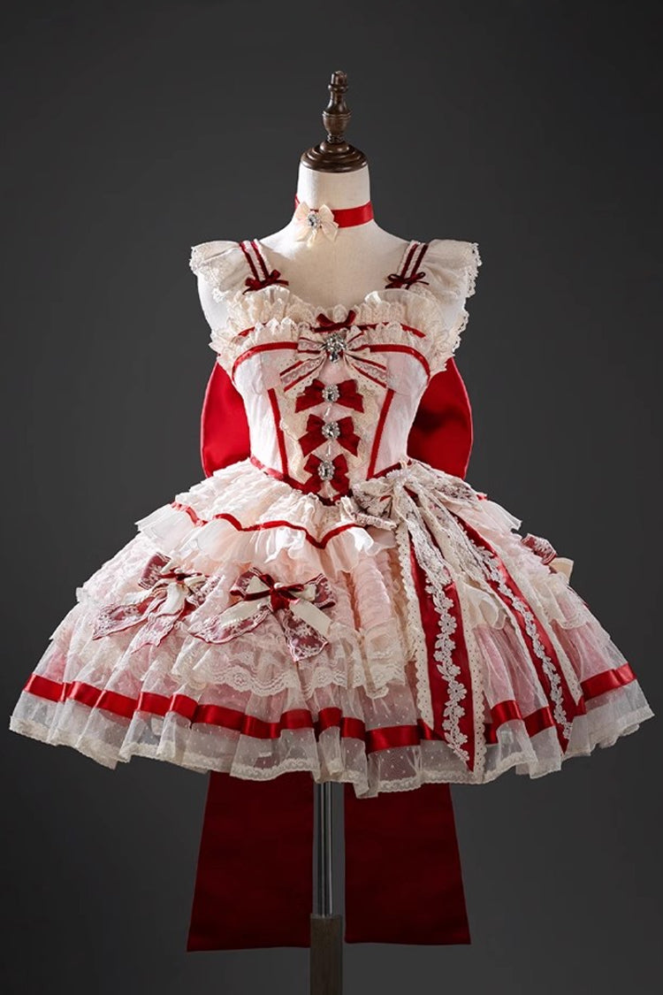 Pink [Moonstone] Sleeveless Ruffle Embroidery Bowknot Lace Fishbone Sweet Princess Lolita Dress