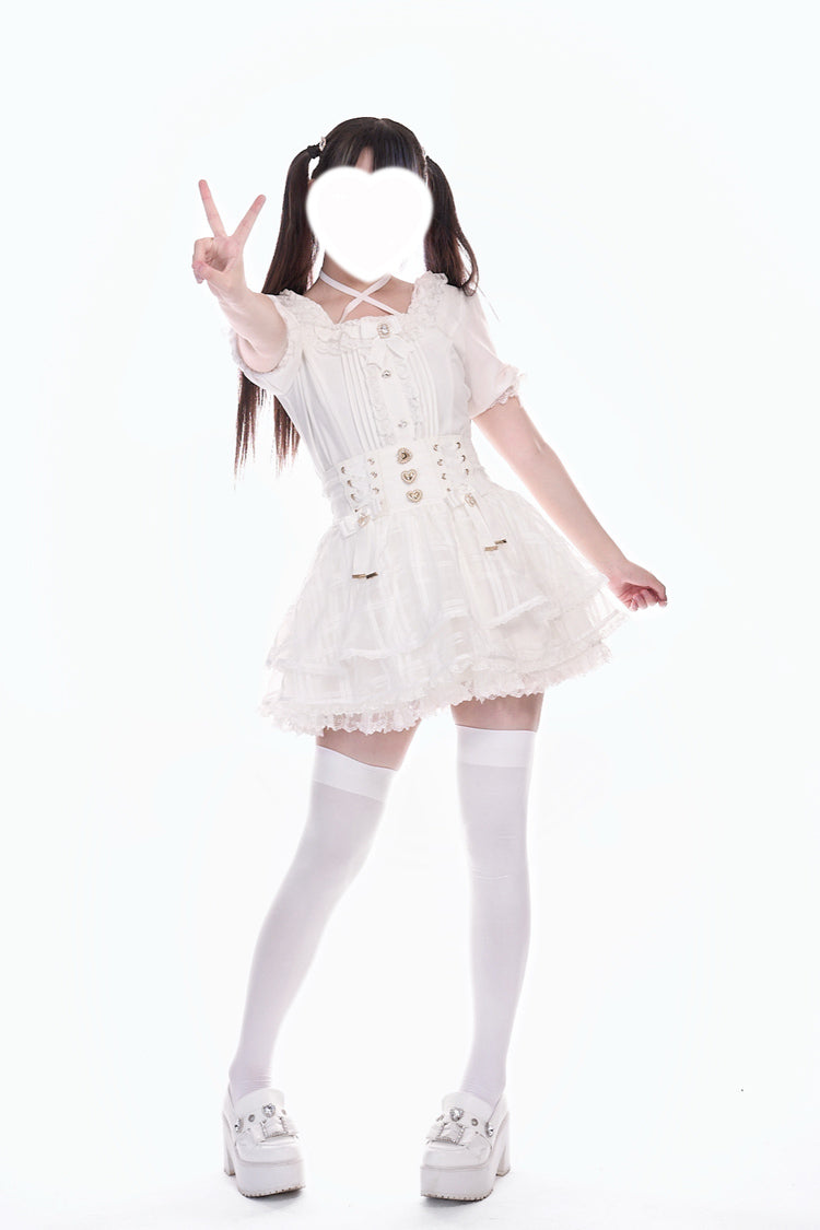 [Love Hanabi] Triple-Layered Bowknot Lace-Up Organza Sweet Jirai Kei Japanese Skirt 3 Colors