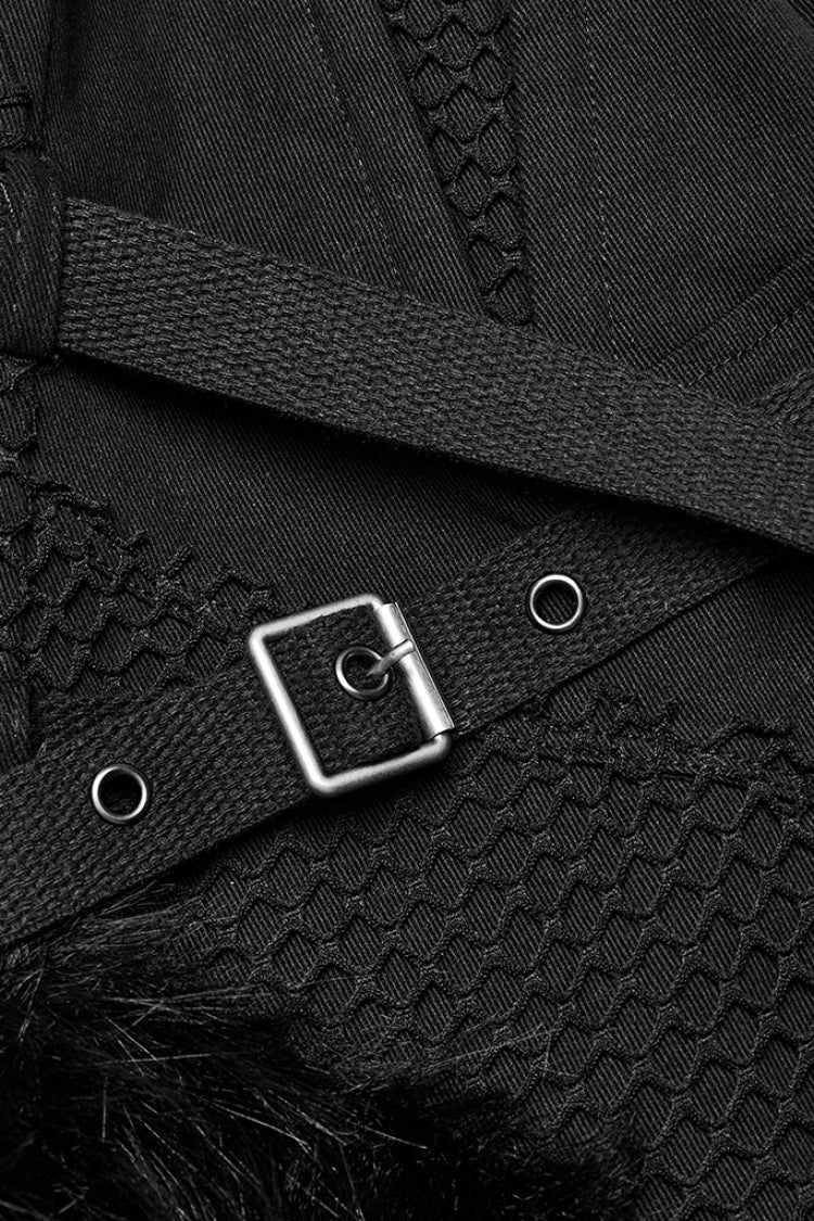 Black Eyelet Stitching Metal Mesh Women's Steampunk Fluffy Pants