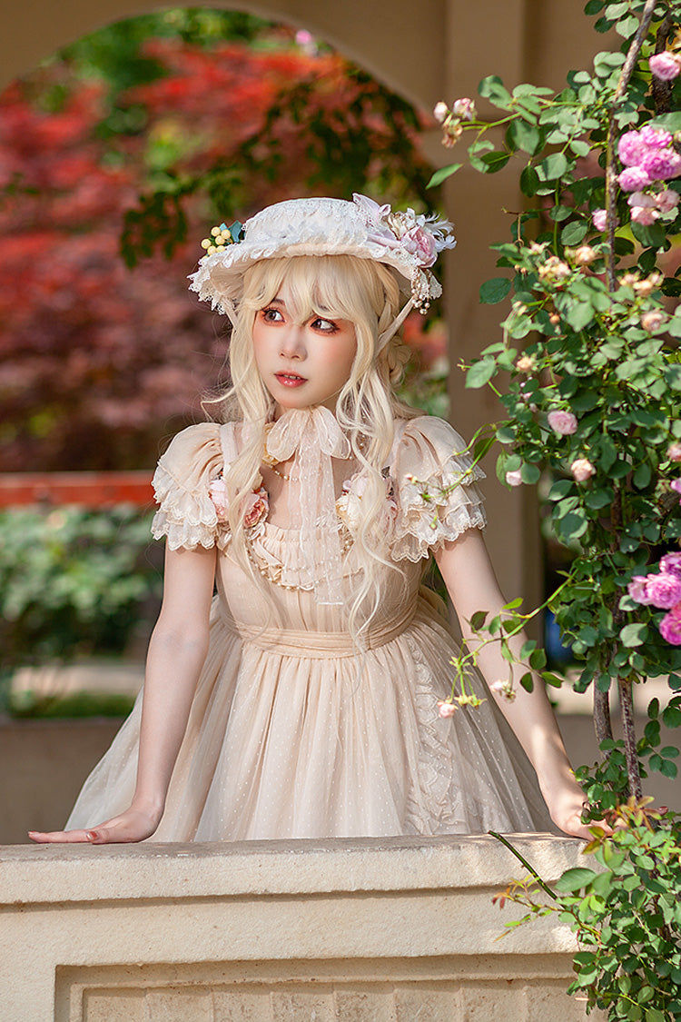 Aprikose [Mondgöttin *Mediana*] Polka Dot Print Rüschen Schleifen Asymmetrisches Süßes Elegantes Lolita Kleid 