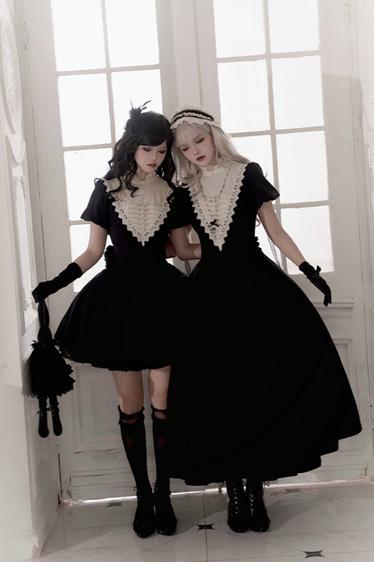 Black [Letters and Poems·Nocturne] Nun Long Sleeves Ruffle Gothic Lolita Short Dress