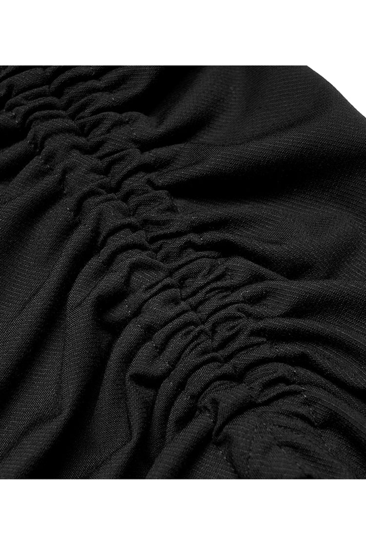 Black Improved Cheongsam Pointed Hem Drawstring Design Cheongsam Collar Long Sleeve Long Women's Punk Dress
