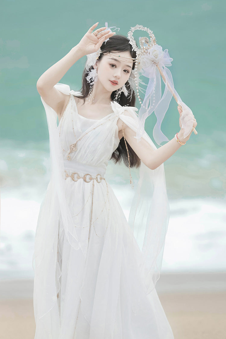 Robe Jsk Lolita Élégante à Volants Sans Manches Style Grec [Messager de Dieu] Blanche 
