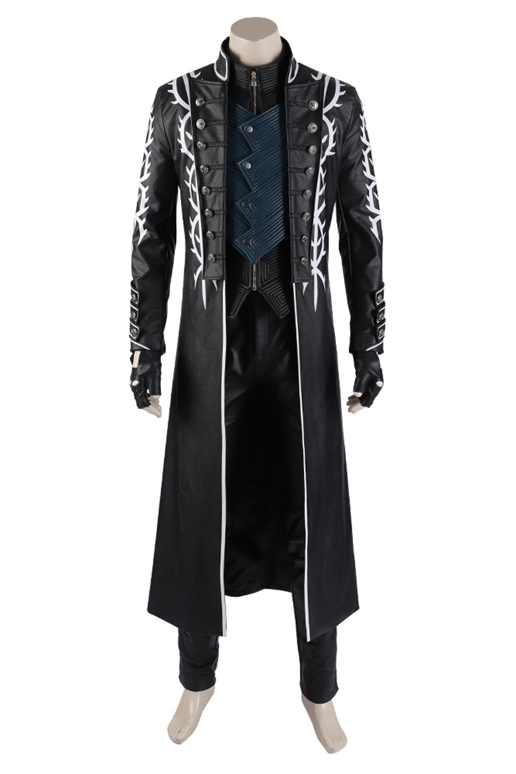 Devil May Cry 5 Vergil Black Long Windbreaker Suit Halloween Cosplay Costume Set Without Shoes