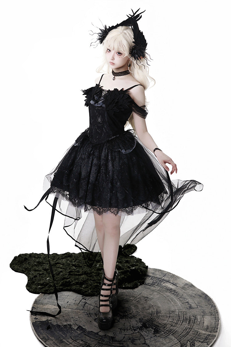 Black [Black Swan's Prayer] Sleeveless Ruffle Bowknot Gothic Ballet Lolita Jsk Dress