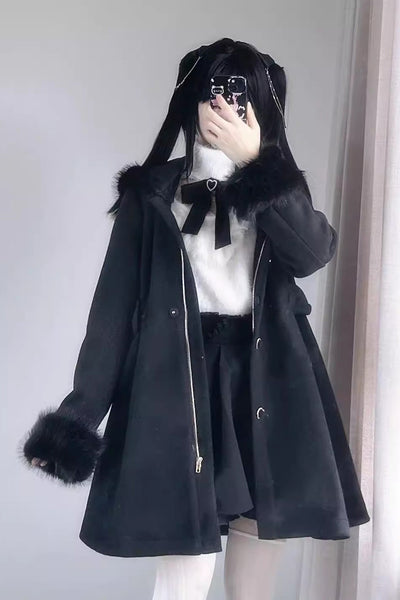 KRY ハイネックツイルJKT  黒魅らら モノクローン　KRYCLOTHING Virtual Paradise Japanese Wool Short Black Coat Jirai Kei Fashion