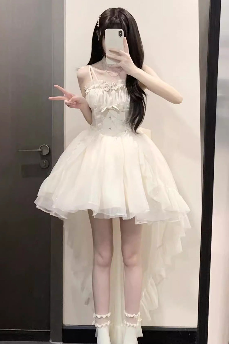 Apricot Shining Bowknot Irregular Sweet Princess Gorgeous Lolita Jsk Dress (Include Train)