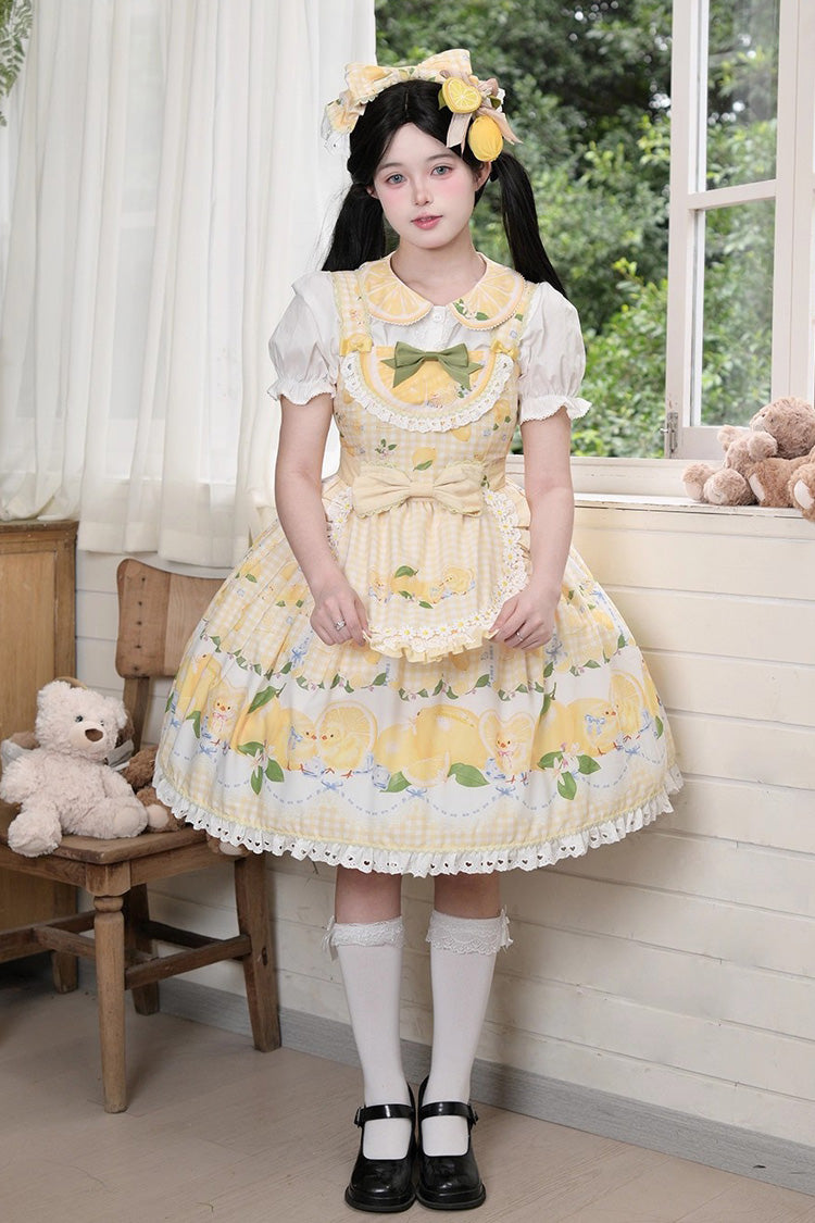 Yellow [Lemon Chicken] Print Ruffle Bowknot Lace Sweet Lolita Jsk Dress