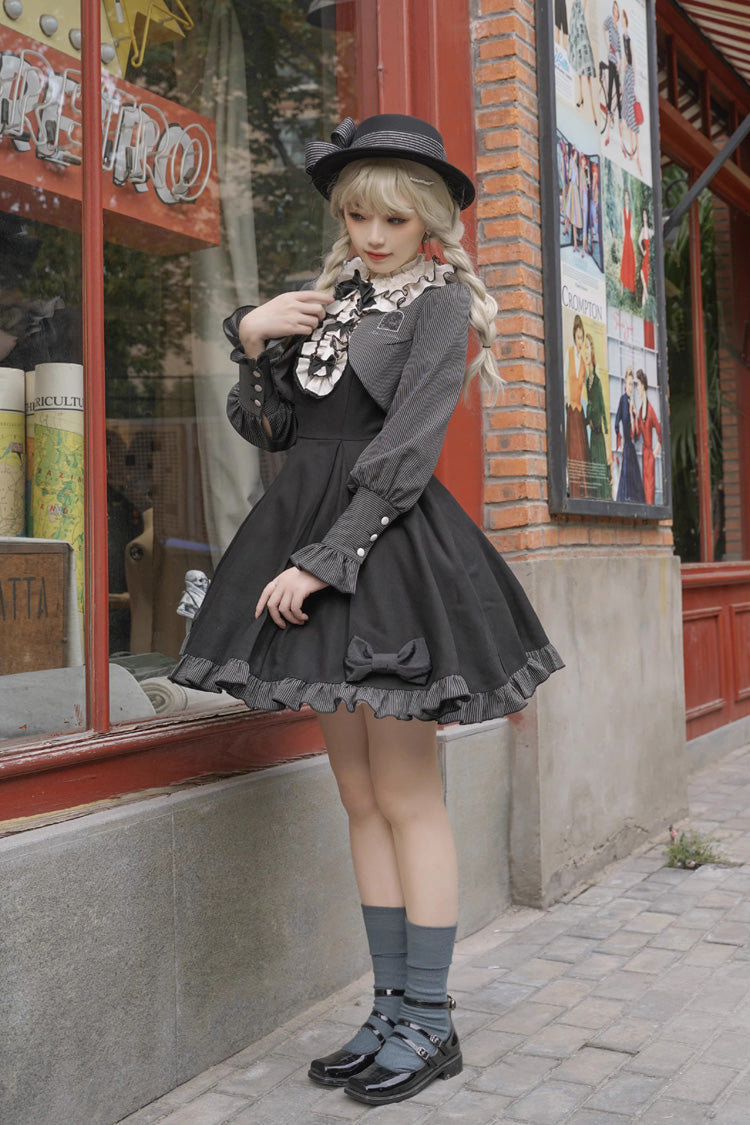 Black Viol Serenade Long Sleeves Bowknot Stitching Sweet Elegant Two Fake Pieces Lolita Dress