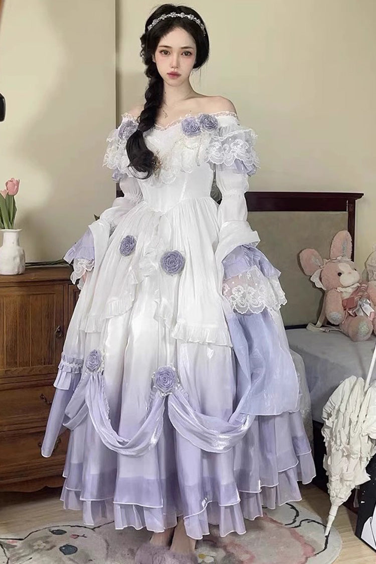 Gradient Color Short Sleeves Multi-layer Ruffle Bowknot Sweet Elegant Princess Lolita Dress 3 Colors