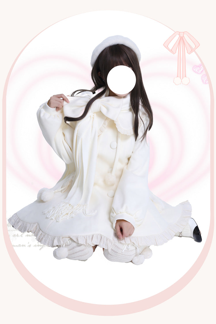 [Wintersonate] Langärmliger Rüschen-Schleifenknoten Süßer Eleganter Prinzessinnen-Lolita-Mantel 2 Farben