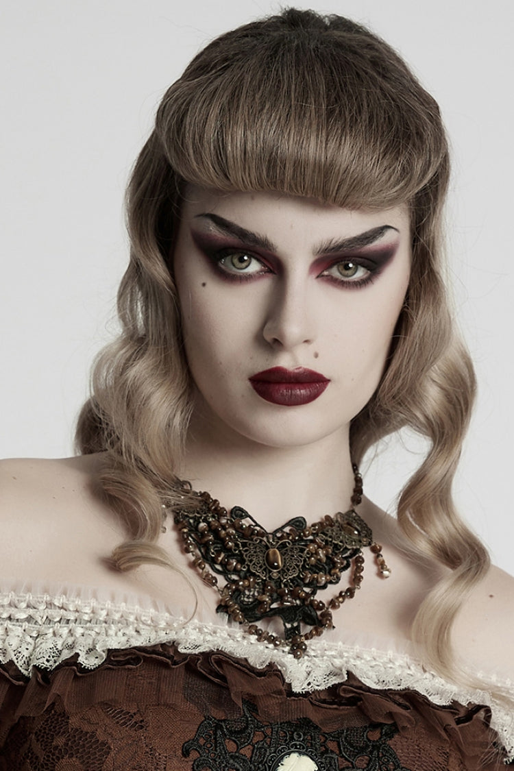 Brown Irregular Beaded Butterfly Women's Punk Necklace