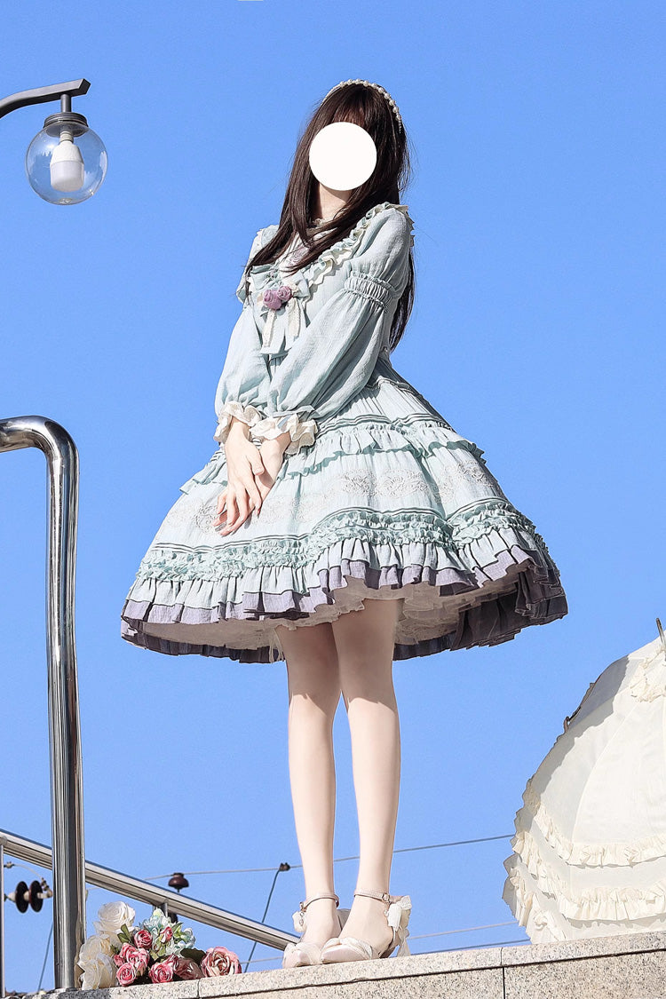 Thorn Rose Long Sleeves Ruffle Bowknot Sweet Princess Lolita Dress 2 Colors
