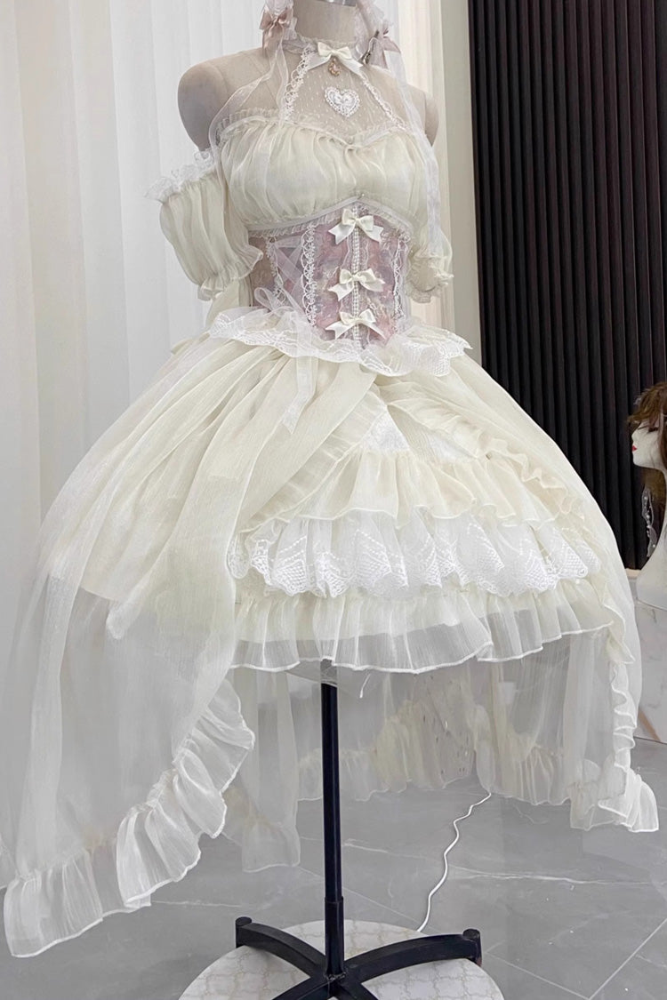 Ballet Twins Rüschen Schleife Kurze Vorderseite Lange Rückseite Süßes Lolita Kleid 2 Farben