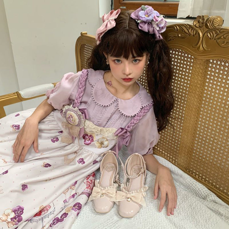 Romance Bowknot Lace Pearl Sweet Elegant Lolita Shoes 4 Colors