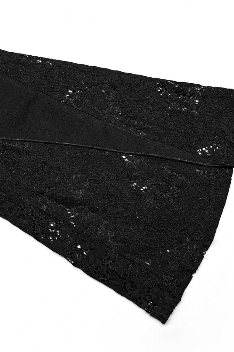 Schwarze, schmale Schlaghose mit Spitzennähten für Damen im Gothic-Stil