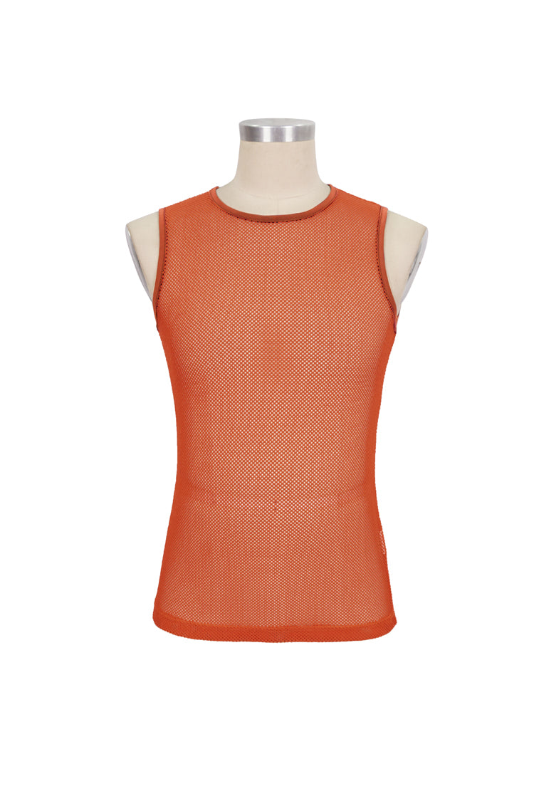 Orange Elasticity Perspective Rhombus Net Yarn Sleeveless Men's Gothic T-Shirt