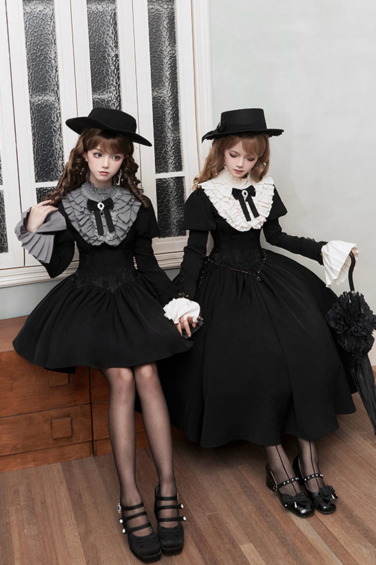 Black [Old Testament] Short Sleeves Ruffle Embroidery Bowknot Lace-Up Gothic Lolita Dress 2 Versions