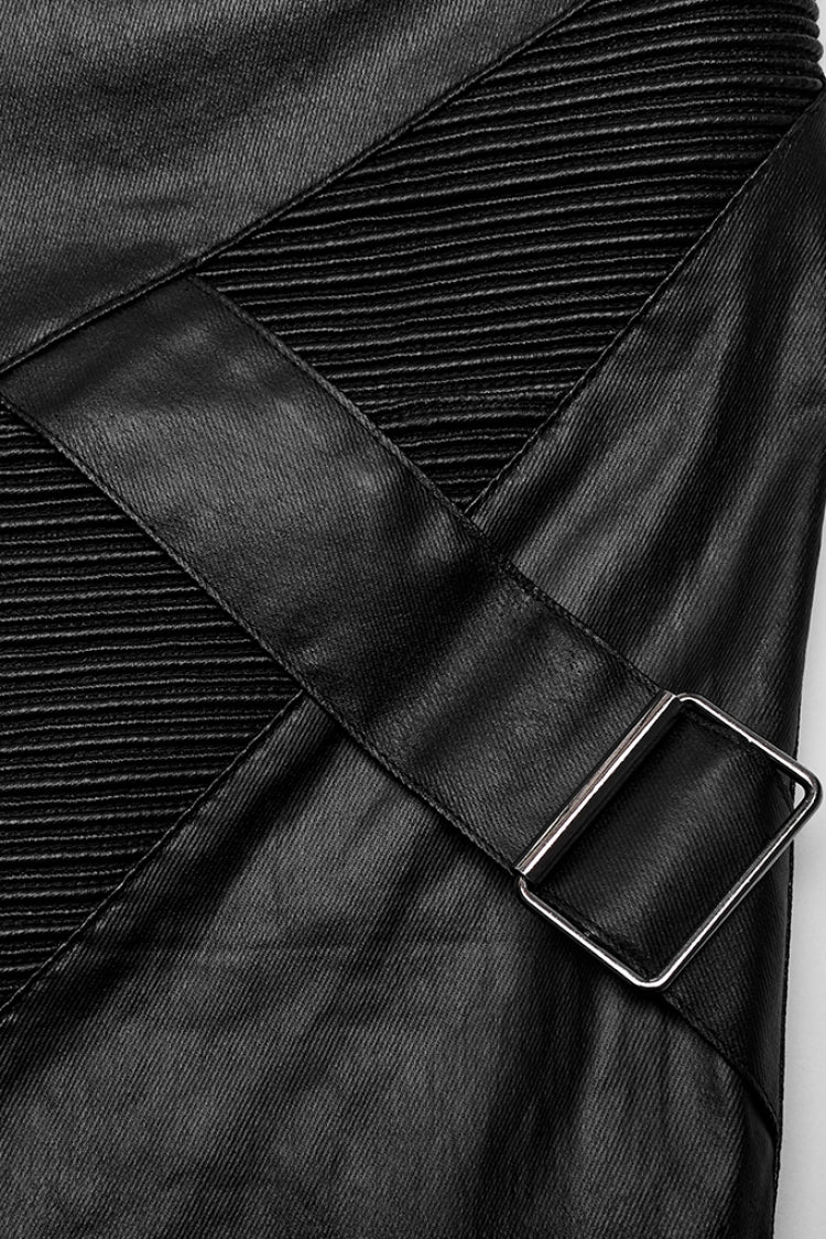Black Zipper Men's Punk Faux Leather Pants
