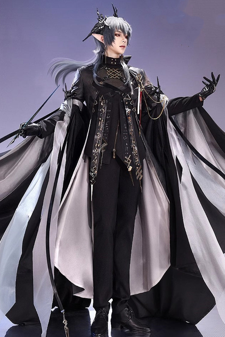 Black Prince Stand Collar Long Sleeves Print Lace-Up Gorgeous Cool Ouji Lolita Set