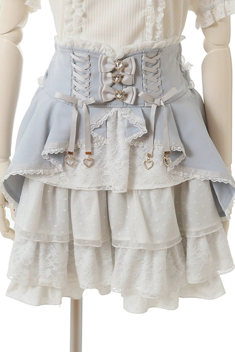 Blue Japanese High Waisted Multi-Layered Lace Sweet Jirai Kei Skirt