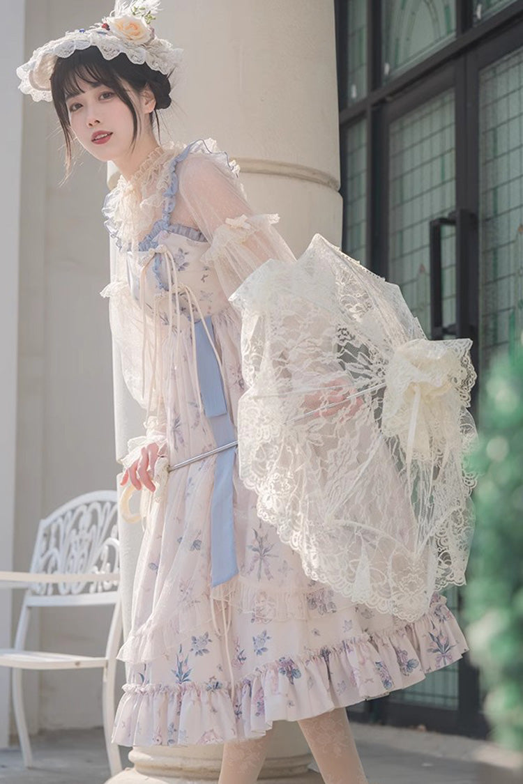 Multi-Color Chinese Style Elegant Flower Wall Print Sweet Lolita Dress