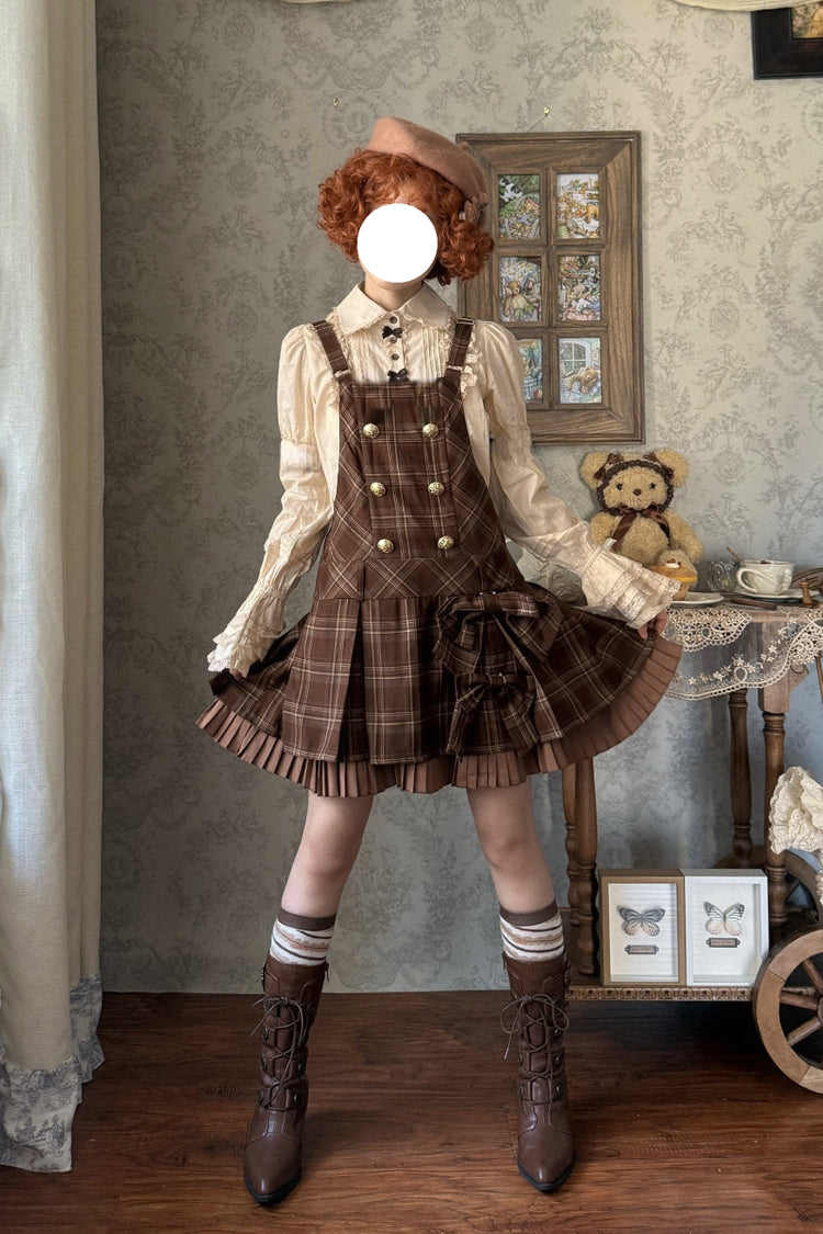 Chocolate [Tiramisu] Low Waisted Plaid Print Ruffle Bowknot Sweet Lolita Strap Dress