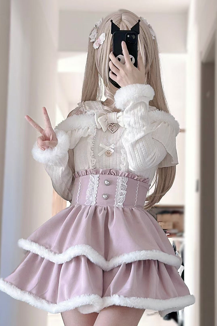 Rosa doppellagiger Rüschen-Spitzenrock im Jirai Kei japanischen Stil 